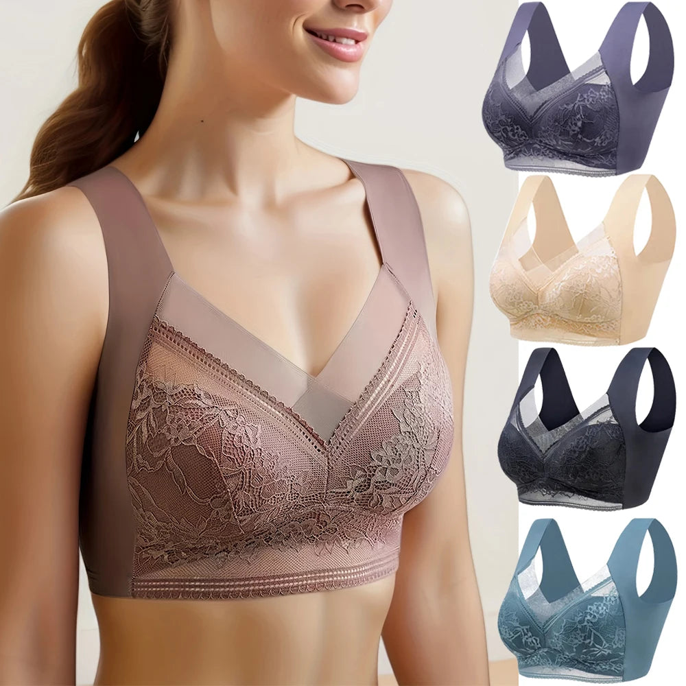 Women Large Bra Push Up Ice Silk Seamless upper Bralette Lace