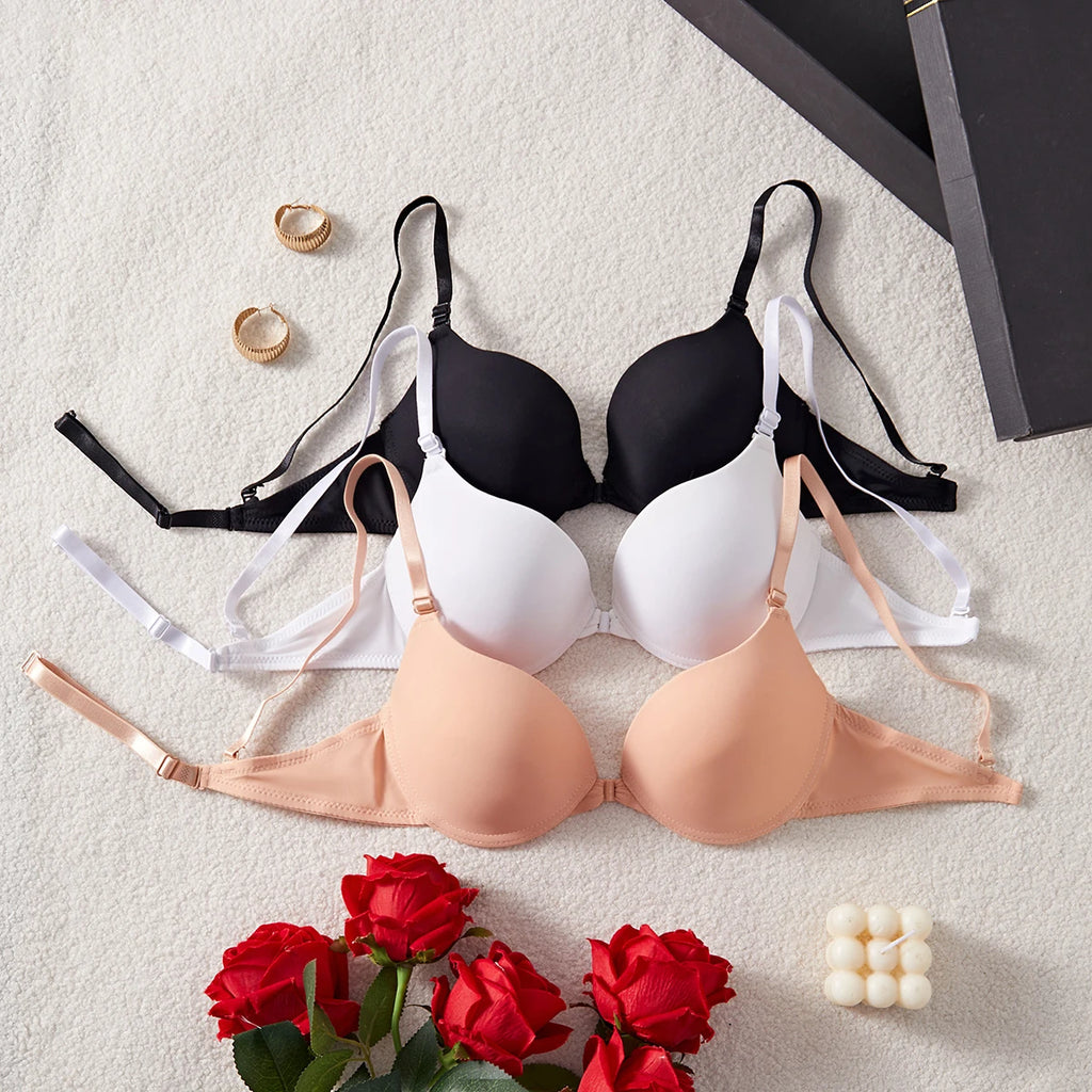 3-Pack Women's Underwear Set Everyday Basic Simple Solid Color Underwire Push-Up Bra Unlined Casual & Comfortable Bras Women