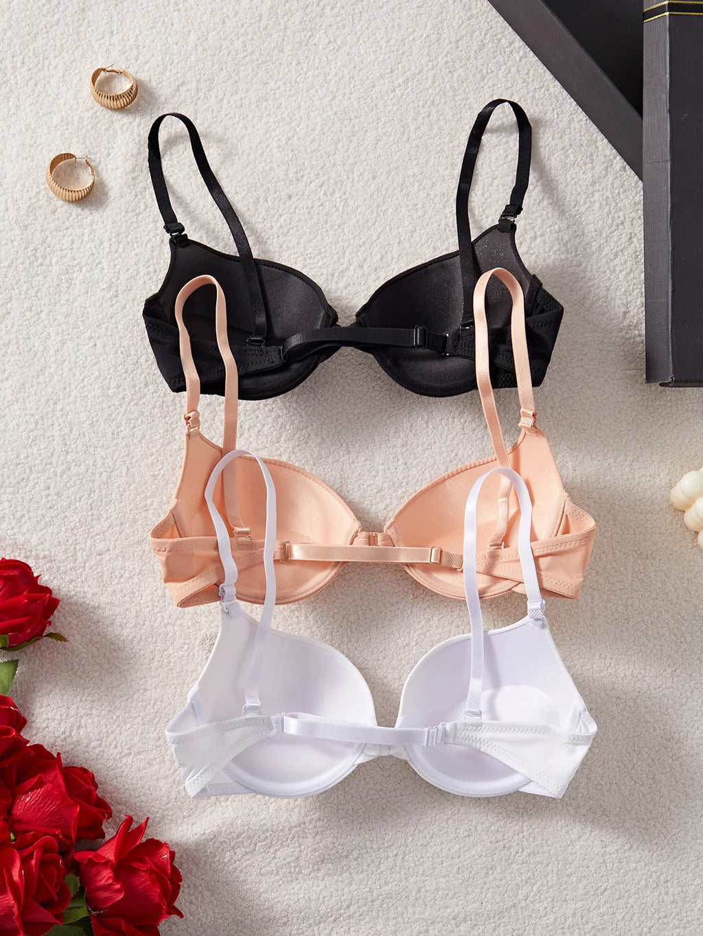 3-Pack Women's Underwear Set Everyday Basic Simple Solid Color Underwire Push-Up Bra Unlined Casual & Comfortable Bras Women