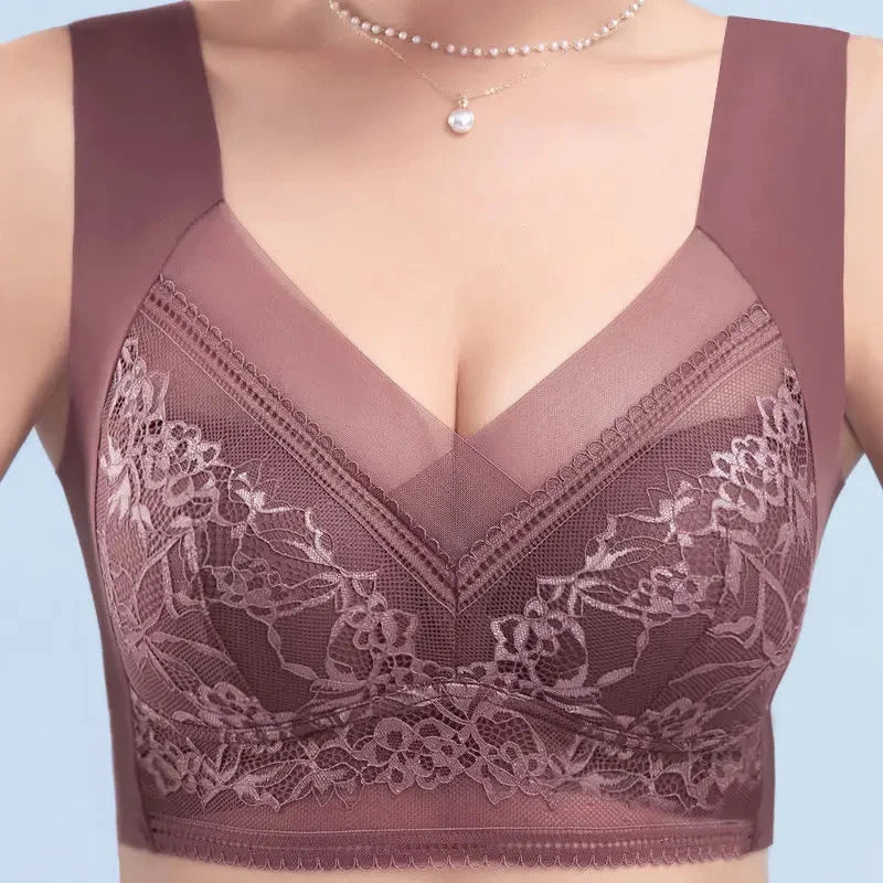 Women Large Bra Push Up Ice Silk Seamless upper Bralette Lace